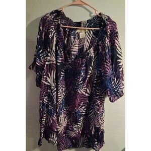 Davina Purple Floral Short Sleeve V-neck Blouse Sz 4X